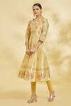 Naintara Bajaj_Beige Floral Block Print Anarkali _at_Aza_Fashions