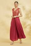 Buy_Naintara Bajaj_Maroon Flower Pattern Yoke Anarkali _at_Aza_Fashions