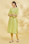 Naintara Bajaj_Yellow Flower Motif Print Kurta With Leggings _at_Aza_Fashions