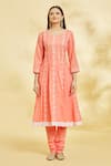 Naintara Bajaj_Peach Swirl Embroidered Anarkali With Churidar _Online_at_Aza_Fashions