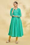 Buy_Naintara Bajaj_Green Mandala Block Print Anarkali With Leggings _at_Aza_Fashions