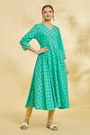 Shop_Naintara Bajaj_Green Mandala Block Print Anarkali With Leggings _Online_at_Aza_Fashions