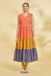 Buy_Naintara Bajaj_Multi Color Block Floral Print Anarkali With Leggings _Online_at_Aza_Fashions