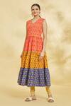 Shop_Naintara Bajaj_Multi Color Block Floral Print Anarkali With Leggings _Online_at_Aza_Fashions