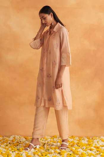 Peach Chanderi Gota & Sequins Embroidered Jacket Set