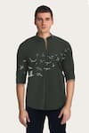 Buy_HeSpoke_Green 100% Twill Cotton Printed Bird Shirt_Online_at_Aza_Fashions