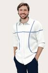 Shop_HeSpoke_White 100% Twill Cotton Color Block Pattern Shirt For Men_at_Aza_Fashions