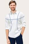 HeSpoke_White 100% Twill Cotton Color Block Pattern Shirt For Men_Online_at_Aza_Fashions