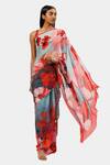 Buy_Satya Paul_Blue Chiffon Virile Red Flowers Print Saree_at_Aza_Fashions