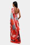 Shop_Satya Paul_Blue Chiffon Virile Red Flowers Print Saree_at_Aza_Fashions