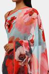 Shop_Satya Paul_Blue Chiffon Virile Red Flowers Print Saree_Online_at_Aza_Fashions