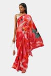 Buy_Satya Paul_Pink Georgette, Satin Burst Floral Print Saree_at_Aza_Fashions