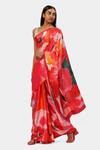 Satya Paul_Pink Georgette, Satin Burst Floral Print Saree_Online_at_Aza_Fashions