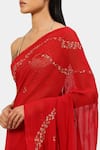 Shop_Satya Paul_Red Viscose Georgette Embroidered Lurex Thread And Sequin Work & Saree _Online_at_Aza_Fashions