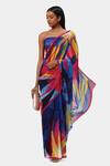 Buy_Satya Paul_Blue Chiffon Lava Abstract Print Saree_at_Aza_Fashions