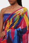 Shop_Satya Paul_Blue Chiffon Lava Abstract Print Saree_Online_at_Aza_Fashions