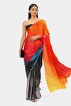 Buy_Satya Paul_Grey Georgette Satin Printed Stroke Ray Saree _at_Aza_Fashions