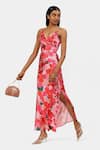 Satya Paul Pink Organza Split V-neck Floral Print Lady Dress Online at Aza Fashions Satya Paul_Pink Organza Split V-neck Floral Print Lady Dress _Online_at_Aza_Fashions