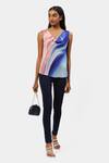 Buy_Satya Paul_Blue Viscose, Crepe Crystals Cowl Neck Future Haze Print Top _at_Aza_Fashions