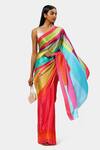 Buy_Satya Paul_Pink Georgette, Satin The Abstract Print Holi Saree_at_Aza_Fashions