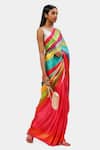 Buy_Satya Paul_Pink Georgette, Satin The Abstract Print Holi Saree_Online_at_Aza_Fashions