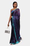 Satya Paul_Purple Georgette The Printed Quiet Queen Saree_Online_at_Aza_Fashions