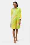 Buy_Satya Paul_Green Linen Printed Brushstroke Shirt Collar The Tunic _at_Aza_Fashions