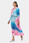 Satya Paul_Pink Viscose, Crepe Shawl Neck The Printed Spring Dress _Online_at_Aza_Fashions