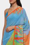 Shop Satya Paul Blue Georgette The Printed Sky Saree Online at Aza Fashions Shop_Satya Paul_Blue Georgette The Printed Sky Saree_Online_at_Aza_Fashions
