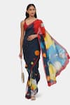 Buy_Satya Paul_Blue Georgette Printed Geometric The Nebula Saree _at_Aza_Fashions