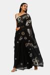 Satya Paul_Black Viscose Lace, Sequins The Night Geometric Pattern Saree _Online_at_Aza_Fashions