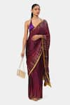 Buy_Satya Paul_Maroon Georgette Satin Printed Crystal Vine And Shine Embroidered Saree _at_Aza_Fashions