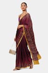 Satya Paul_Maroon Georgette Satin Printed Crystal Vine And Shine Embroidered Saree _Online_at_Aza_Fashions