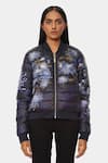 Satya Paul_Blue Polyester Mandarin Collar The Reversible Rainy Day Printed Jacket _Online_at_Aza_Fashions
