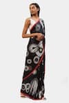 Buy_Satya Paul_Black Georgette Satin Printed Circular Bubbly Saree _Online_at_Aza_Fashions