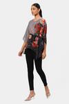Satya Paul_Black Silk, Crepe Beads, Crystals V-neck Moon Floral Print Kaftan _Online_at_Aza_Fashions