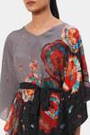 Shop_Satya Paul_Black Silk, Crepe Beads, Crystals V-neck Moon Floral Print Kaftan _Online_at_Aza_Fashions