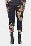 Satya Paul_Blue Scuba Printed Floral Joggers _Online_at_Aza_Fashions