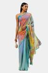 Buy_Satya Paul_Blue Chiffon Film Print Saree_at_Aza_Fashions