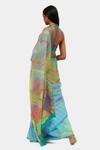 Shop_Satya Paul_Blue Chiffon Film Print Saree_at_Aza_Fashions