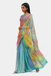 Satya Paul_Blue Chiffon Film Print Saree_Online_at_Aza_Fashions