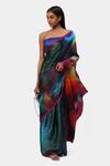 Buy_Satya Paul_Green Georgette, Satin Galaxy Illusion Print Saree_at_Aza_Fashions