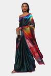 Satya Paul_Green Georgette, Satin Galaxy Illusion Print Saree_Online_at_Aza_Fashions