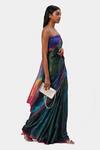 Buy_Satya Paul_Green Georgette, Satin Galaxy Illusion Print Saree_Online_at_Aza_Fashions