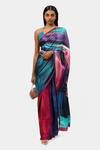 Buy Satya Paul Magenta Georgette, Satin Space Illusion Print Saree at Aza Fashions Buy_Satya Paul_Magenta Georgette, Satin Space Illusion Print Saree_at_Aza_Fashions