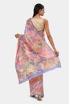 Shop_Satya Paul_Pink Cotton Stripe Banarasi Linen Floral Pattern Saree_at_Aza_Fashions