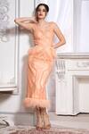 Buy_Asra_Peach Net Embellished Crystal Sweetheart Neck Side Cut Out Dress_at_Aza_Fashions