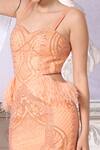 Buy_Asra_Peach Net Embellished Crystal Sweetheart Neck Side Cut Out Dress_Online_at_Aza_Fashions