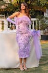 Buy_Asra_Purple Net Embellished Crystal Straight Feather Tube Dress_at_Aza_Fashions