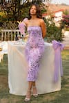 Shop_Asra_Purple Net Embellished Crystal Straight Feather Tube Dress_at_Aza_Fashions